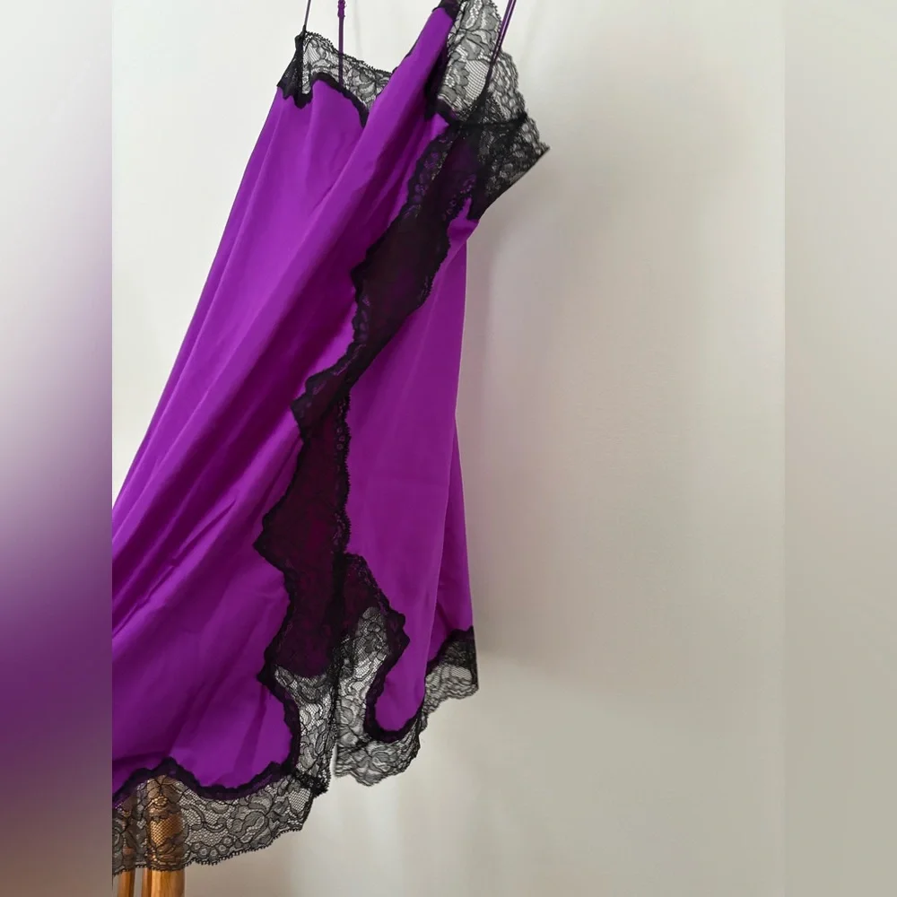 Victoria’s Secret Purple Nightgown Black Lace Trim Sides Large - Picture 5 of 8